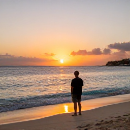 Caribbean Holidays, January Solo Holidays, Solo traveller watching a colourful Caribbean sunset from a quiet beach in Sint Maarten, warm evening light