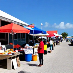 Caribbean Holidays, January Solo Holidays, Solo visitor exploring a colourful local market and waterfront area in Providenciales, Turks and Caicos, sunny January day