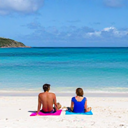 Caribbean Holidays, January Spa Breaks, A couple relaxing on a quiet white sand beach beside calm turquoise water in the British Virgin Islands