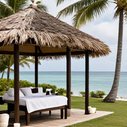 Caribbean Holidays, January Spa Breaks, A peaceful Saint Lucia resort spa with an open-air massage pavilion, palm trees and views towards calm turquoise water