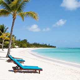 Caribbean Holidays, January Spa Breaks, A peaceful white-sand beach on Providenciales with calm turquoise water, sun loungers and palm trees in January