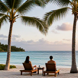 Caribbean Holidays, January Spa Breaks, A tranquil Caribbean beach resort spa in January, with palm trees, soft morning light and calm turquoise water