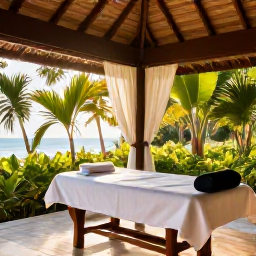 Caribbean Holidays, January Spa Breaks, A tranquil luxury spa in the Dominican Republic, with an open-air treatment pavilion, tropical greenery and warm morning sunlight