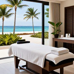 Caribbean Holidays, January Spa Breaks, An elegant Caribbean spa resort treatment room with natural light, tropical plants and views of the sea