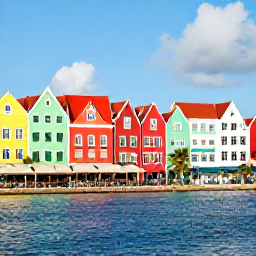 Caribbean Holidays, January Spa Breaks, Colourful Willemstad waterfront in Cura&ccedil;ao with caf&eacute;s, historic buildings and a visitor exploring the streets