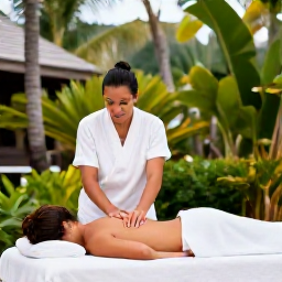 Caribbean Holidays, January Spa Breaks, Couple enjoying a spa massage beside a tropical garden at a Saint Lucia hotel, serene and realistic travel photography
