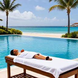 Caribbean Holidays, January Spa Breaks, Open-air spa treatment beside a tropical pool overlooking the blue Caribbean Sea in Sint Maarten