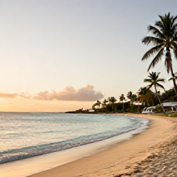 Caribbean Holidays, January Spa Breaks, Peaceful Antigua beach at sunrise with palm trees, calm turquoise water and a comfortable spa resort nearby
