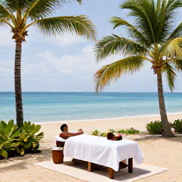 Caribbean Holidays, January Spa Breaks, Relaxing beachfront spa treatment at a luxury resort in Trinidad and Tobago, tropical palms and calm turquoise sea