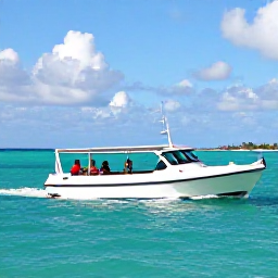 Caribbean Holidays, January Tours, A small excursion boat travelling across calm turquoise water near Providenciales, with passengers enjoying a sunny January island tour