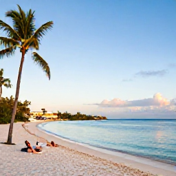 Caribbean Holidays, January Tours, A sunny January morning at Magens Bay on Saint Thomas, with calm turquoise water, white sand, palm trees and a few relaxed holidaymakers