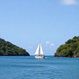 Caribbean Holidays, January Tours, A traditional sailing yacht passing between lush British Virgin Islands with calm blue sea and clear skies