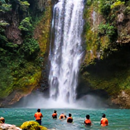 Caribbean Holidays, January Tours, Dominican Republic excursion to a lush tropical waterfall surrounded by green forest and travellers swimming in a natural pool