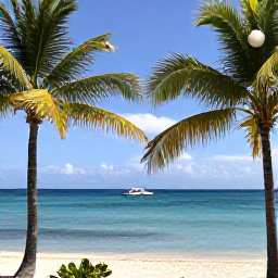 Caribbean Holidays, January Tours, Sunny coastal view of Saint Kitts with palm trees, calm blue sea and a small tour boat