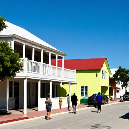 Caribbean Holidays, January Tours, Visitors enjoying a relaxed guided tour through Cockburn Town on Grand Turk, with colourful historic buildings and tropical sunlight