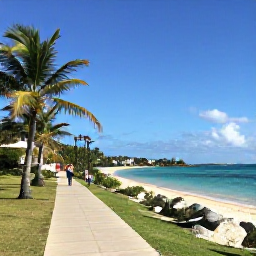Caribbean Holidays, January Walking Holidays, A coastal footpath beside a quiet Caribbean beach on St Croix, with palm trees, blue water and walkers enjoying the January sunshine