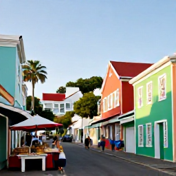 Caribbean Holidays, January Walking Holidays, A historic hillside street in Marigot, Saint Martin, with colourful buildings, a small market and walkers exploring in warm January sunshine