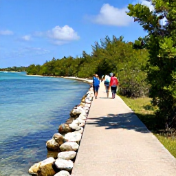 Caribbean Holidays, January Walking Holidays, A peaceful coastal trail beside mangroves and clear shallow water on Grand Turk, with a small group of walkers