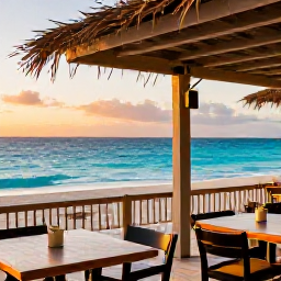 Caribbean Holidays, January Walking Holidays, A relaxed seaside caf&eacute; terrace overlooking a turquoise Caribbean beach at sunset in Turks and Caicos Islands