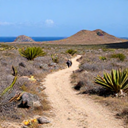 Caribbean Holidays, January Walking Holidays, A scenic hiking path through Cura&ccedil;ao&rsquo;s dry countryside, with cacti, rocky hills and distant Caribbean Sea views in bright winter sunlight