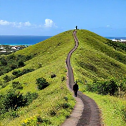 Caribbean Holidays, January Walking Holidays, A scenic walking trail through lush green hills on Saint Kitts with the Caribbean Sea in the distance under clear January sunshine