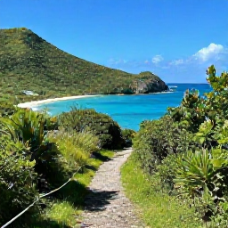Caribbean Holidays, January Walking Holidays, A sunny coastal walking trail on St John in the United States Virgin Islands, with turquoise sea, green hills and a clear January sky