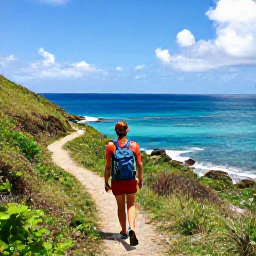 Caribbean Holidays, January Walking Holidays, A walker following a coastal trail above a bright Caribbean sea on Saint Barth&eacute;lemy in January
