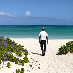 Caribbean Holidays, January Walking Holidays, A walker following a quiet sandy beach on Providenciales in bright January sunshine, turquoise sea and low scrub nearby