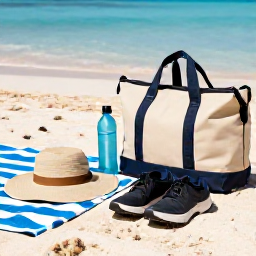 Caribbean Holidays, January Walking Holidays, Comfortable walking shoes, sun hat, water bottle and light day bag prepared beside a beach towel in the Turks and Caicos Islands