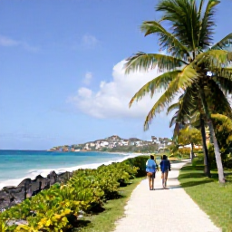 Caribbean Holidays, January Walking Holidays, Walkers exploring a palm-fringed beach and coastal path near Grand Case, Saint Martin
