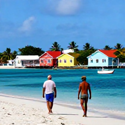 Caribbean Holidays, January Walking Holidays, Walkers exploring a quiet Caribbean fishing village, with colourful houses, palm trees, local boats and a bright blue sea
