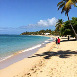 Caribbean Holidays, January Walking Holidays, Walkers following a coastal path beside a quiet Cura&ccedil;ao beach, with clear turquoise water, golden sand and palms
