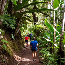 Caribbean Holidays, January Walking Holidays, Walkers following a lush rainforest path towards La Soufri&egrave;re volcano on Saint Vincent