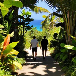 Caribbean Holidays, January Walking Holidays, Walkers following a shaded forest path through Sage Mountain National Park on Tortola, with tropical plants and glimpses of the sea