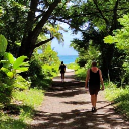 Caribbean Holidays, January Walking Holidays, Walkers following a shaded woodland path through Virgin Islands National Park on St John, with tropical trees and glimpses of the sea