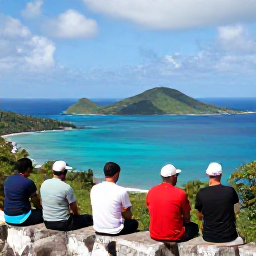 Caribbean Holidays, January Walking Holidays, Walkers pausing at a scenic overlook above the Caribbean Sea in the United States Virgin Islands, with green islands on the horizon