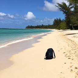 Caribbean Holidays, January Walking, Quiet Guadeloupe beach with turquoise water, golden sand and a backpack resting beside a walking trail