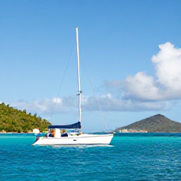 Caribbean Holidays, January Weddings, A newly married couple sailing between the British Virgin Islands on a clear January afternoon, with bright blue sea, green islands and a small yacht