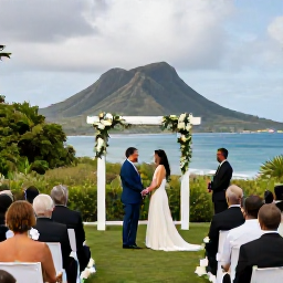 Caribbean Holidays, January Weddings, An intimate wedding ceremony overlooking the Caribbean Sea on Montserrat, with tropical greenery and volcanic hills in the background