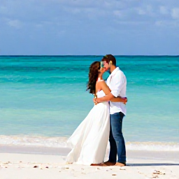 Caribbean Holidays, January Weddings, Bride and groom celebrating beside a turquoise Caribbean beach in Cuba in warm January sunshine