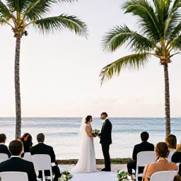 Caribbean Holidays, January Weddings, Bride and groom exchanging vows at a beachfront wedding ceremony in Saint Lucia in January, with palm trees, calm blue sea and soft sunshine