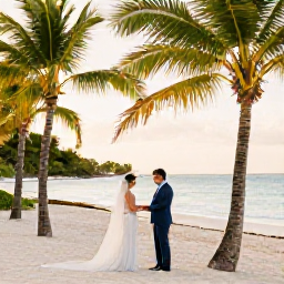 Caribbean Holidays, January Weddings, Bride and groom exchanging vows beside a palm-fringed beach in the Dominican Republic in warm January sunshine