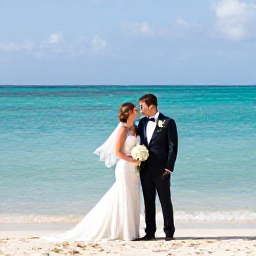 Caribbean Holidays, January Weddings, Bride and groom standing beside a turquoise Caribbean sea at a Cura&ccedil;ao beach wedding in January, bright natural light
