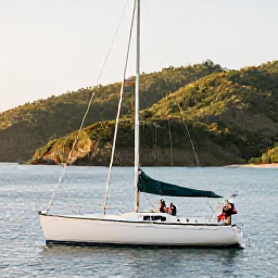 Caribbean Holidays, January Weddings, Newlyweds enjoying a relaxed January afternoon in Grenada, sailing on calm blue water near the coastline with lush hills in the background