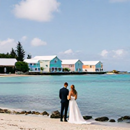 Caribbean Holidays, January Weddings, Romantic couple exploring Bermuda coastline and pastel houses after their January wedding, bright sea and peaceful island atmosphere