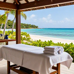 Caribbean Holidays, January Wellness, A tranquil spa treatment room overlooking the Caribbean Sea on Nevis, with natural wood, soft towels and a calm tropical setting