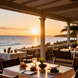 Caribbean Holidays, January Wellness, Outdoor Caribbean restaurant in Grand Case at sunset, relaxed tables, fresh local food and warm island light