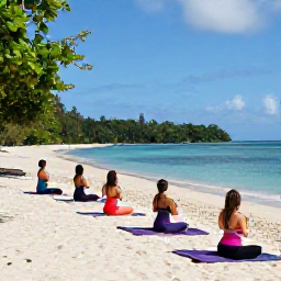 Caribbean Holidays, January Wellness, Outdoor yoga session on a quiet Caribbean beach in Saint Vincent and the Grenadines, with tropical greenery and calm blue sea