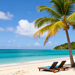 Caribbean Holidays, January Wellness, Quiet Caribbean beach on Saint Vincent in January, with turquoise water, palm trees and a comfortable shaded lounger