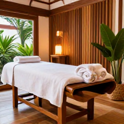 Caribbean Holidays, January Wellness, Serene Dominican Republic spa treatment room with natural wood, soft towels, candles and tropical greenery